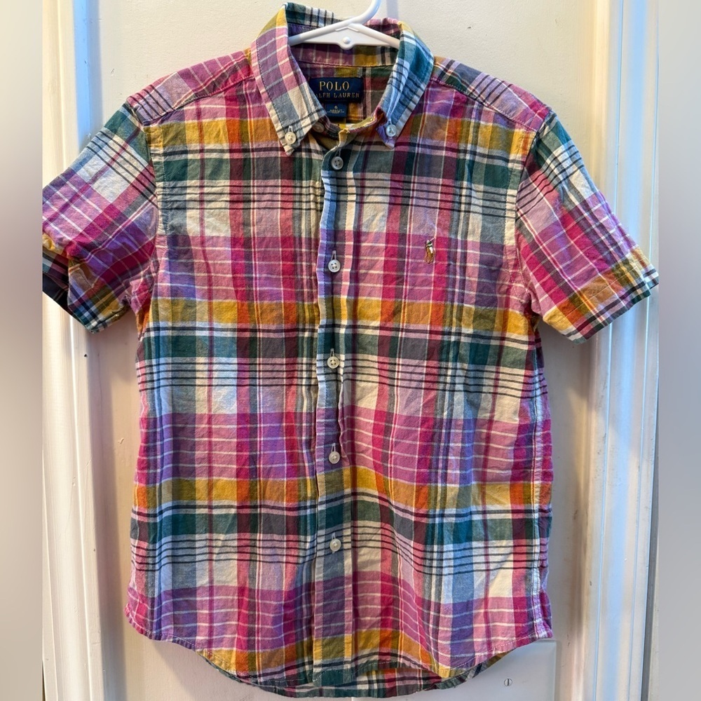 Polo Ralph Lauren Indigo Cotton Madras Short-sleeve Shirt